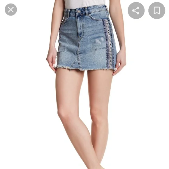 Free People Embellished Denim Mini Skirt Size 4 - Picture 6 of 11